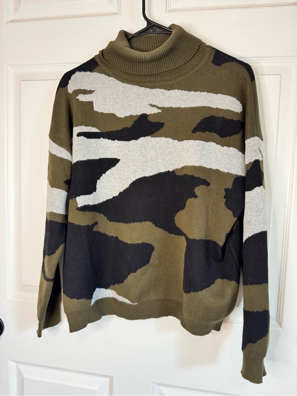 Karlie Olive, Black & Cream Camouflage Turtleneck Sweater